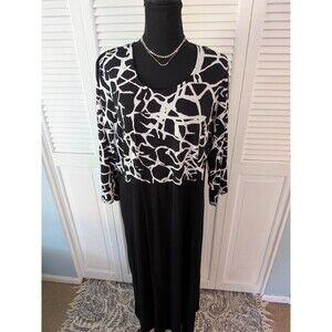 Ulla Popken Dress Women's 16/18 Abstract Black White Print A-line Stretch Career